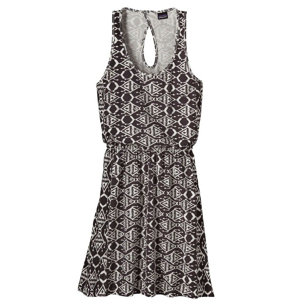 Patagonia West Ashley Dress Aztec Fish Cream Dark Gray Keyhole Size Small‎ - Picture 3 of 8